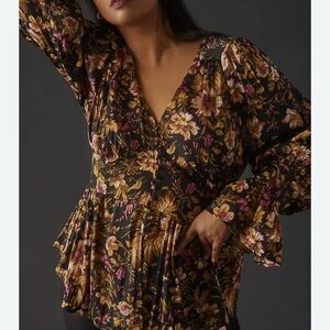 Anthropologie Black and Gold Floral Blouse